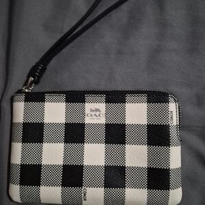 Coach Black and White Plaid Wristlet